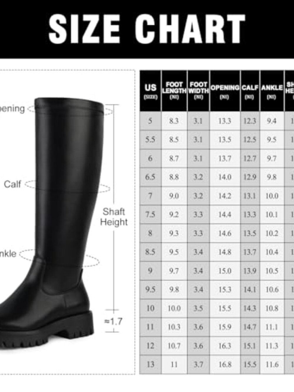 Knee High Chunky Platform Boots with Side Zipper Faux Leather - Picture 4 of 7